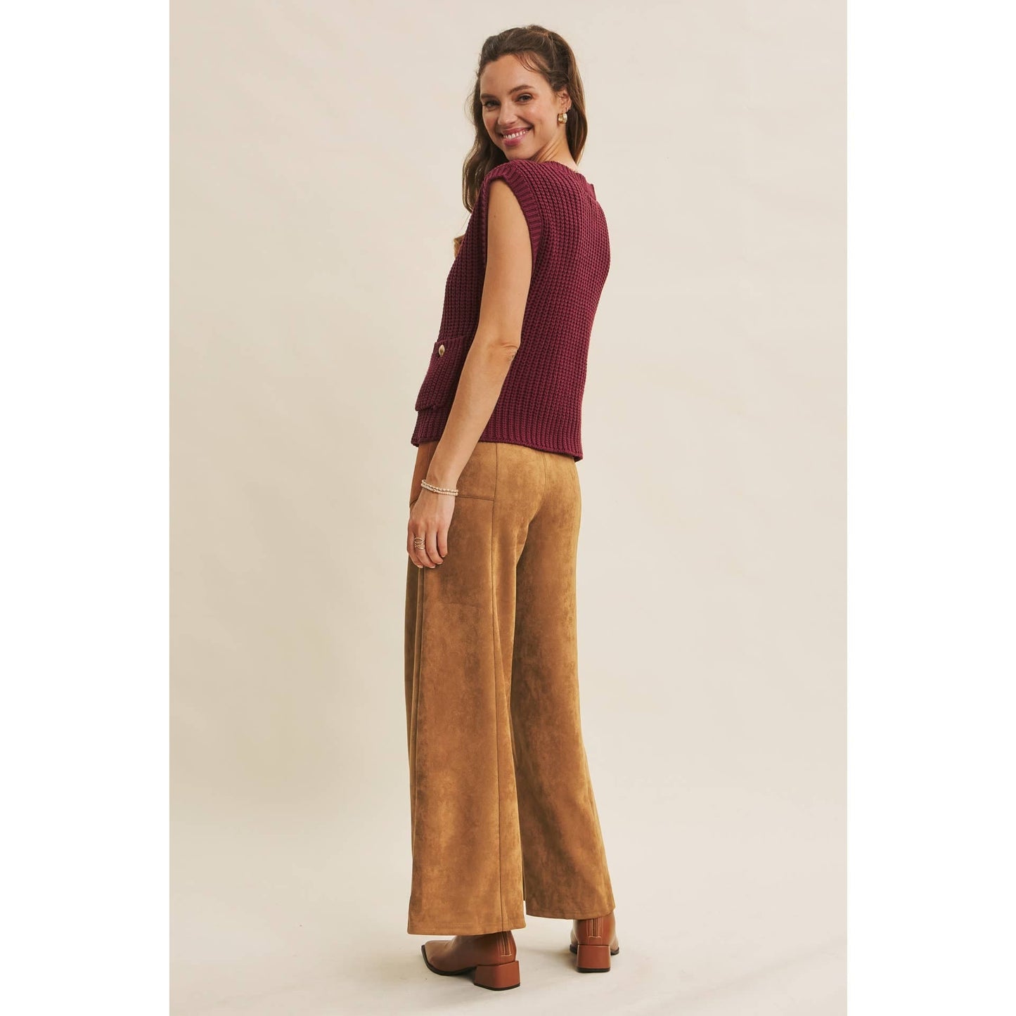 Buttery Suede Stretchy Wide-Leg Pants