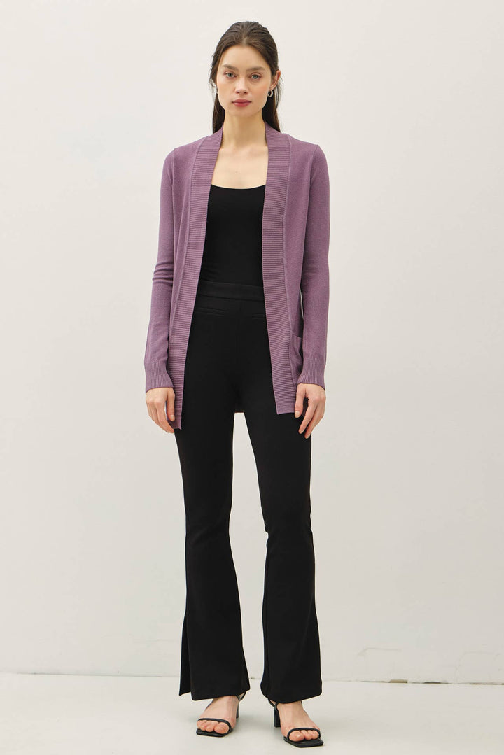 Cotton Blend Knit Open Front Cardigan