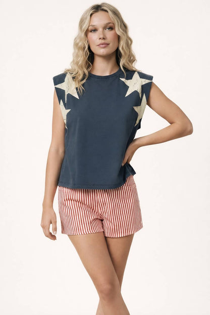 **Pre-Order**  250th 4th of July star shoulder top