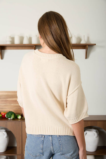 Raw Edge Detail Short Sleeve Knit Cardigan