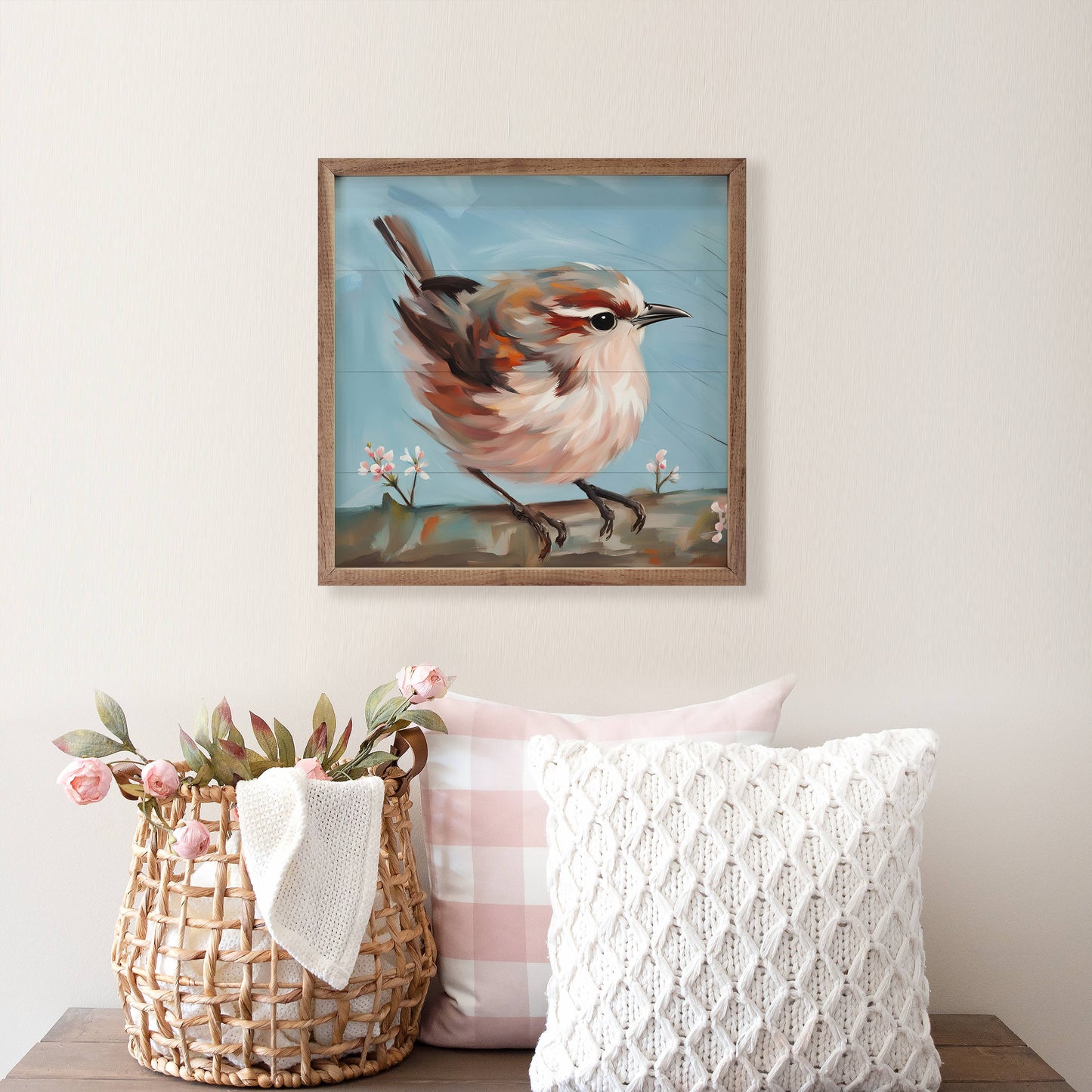 Bird On Thick Branch Wooden Art Print