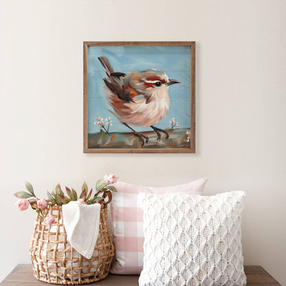 Bird On Thick Branch Wooden Art Print
