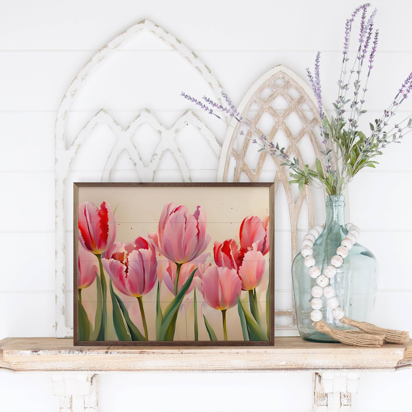 Pink Tulips White Wooden Art Print
