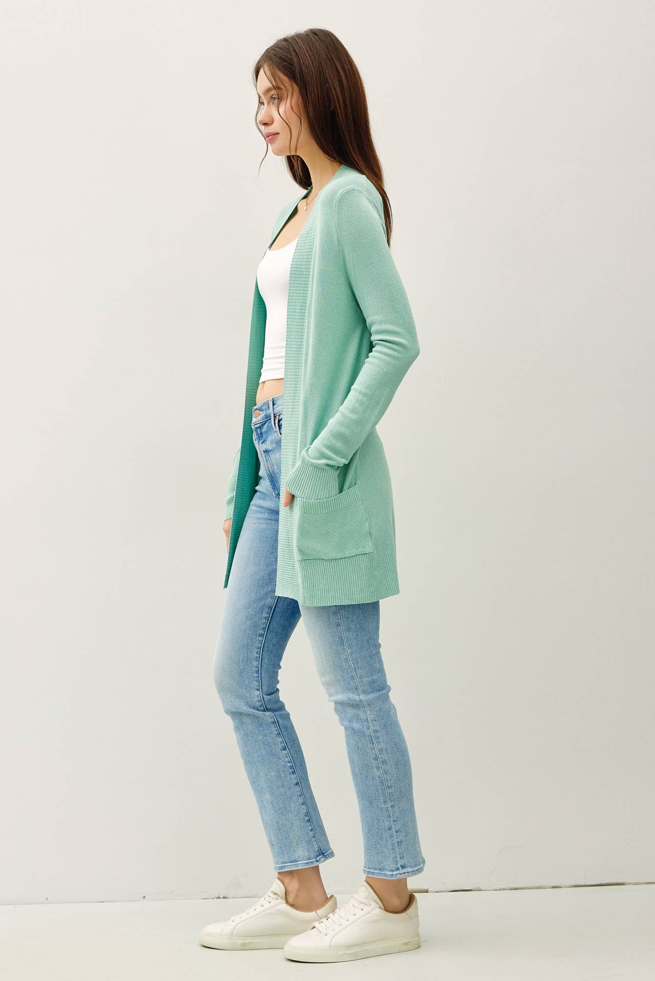 Cotton Blend Knit Open Front Cardigan