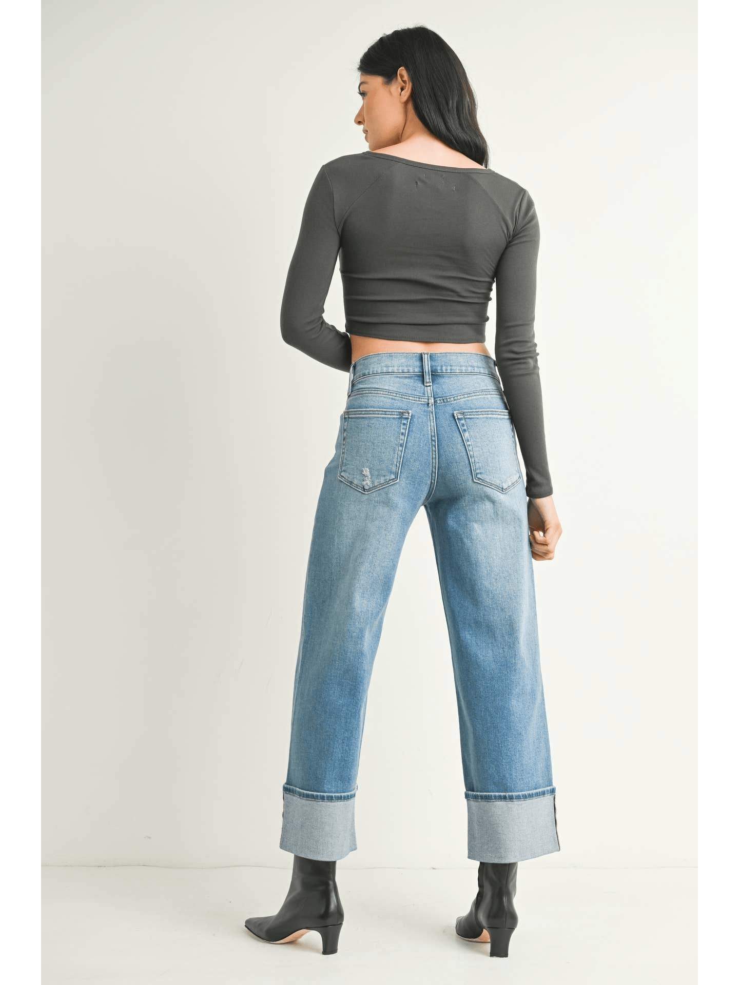 Petite Cuffed Slim Wide Leg Jeans