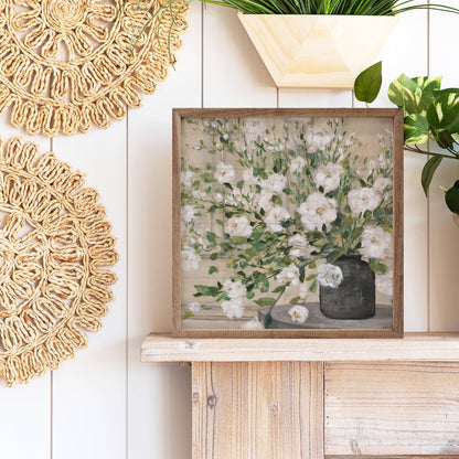 White Bouquet Gray Vase By Julia Purinton Wooden Art Print