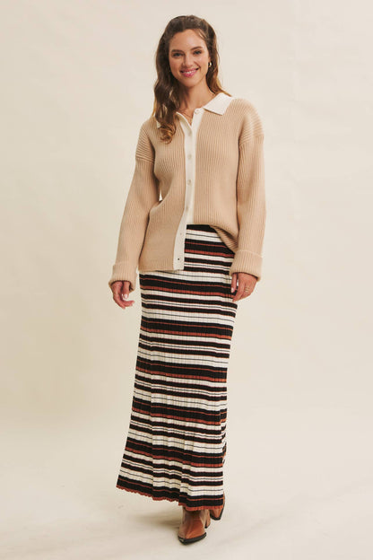 SOFTLY STRUCTURED CONTRAST RIBBED SWEATER CARDIGAN