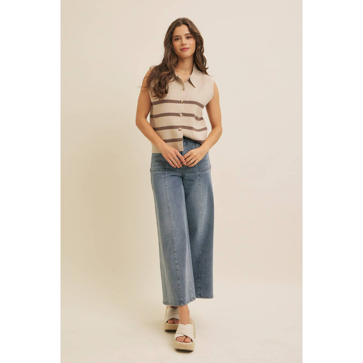 Soft Viscose Rib  Button-Down Sweater Vest