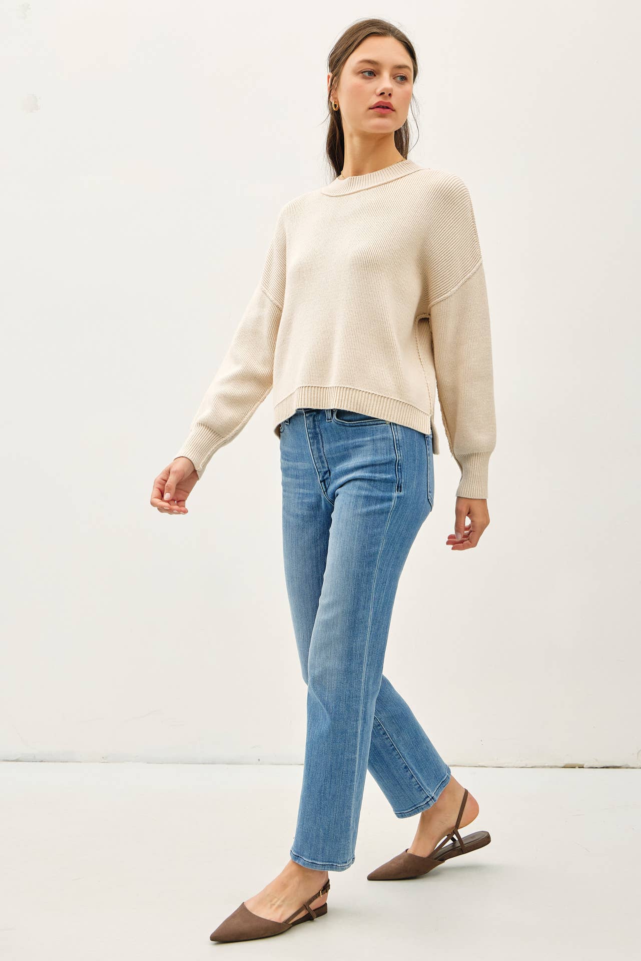 Ribbed Raw Seam Knit Sweater