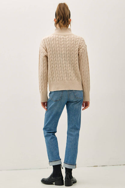 Cable Knit Zip Up Sweater Jacket
