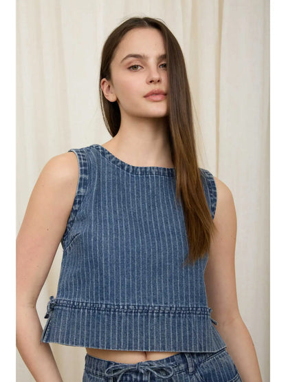 Stripe Washed Denim Top