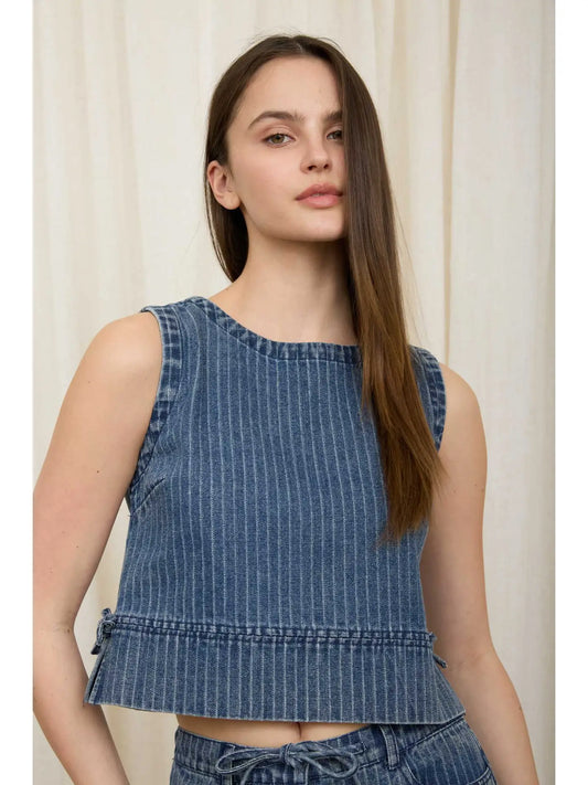 Stripe Washed Denim Top