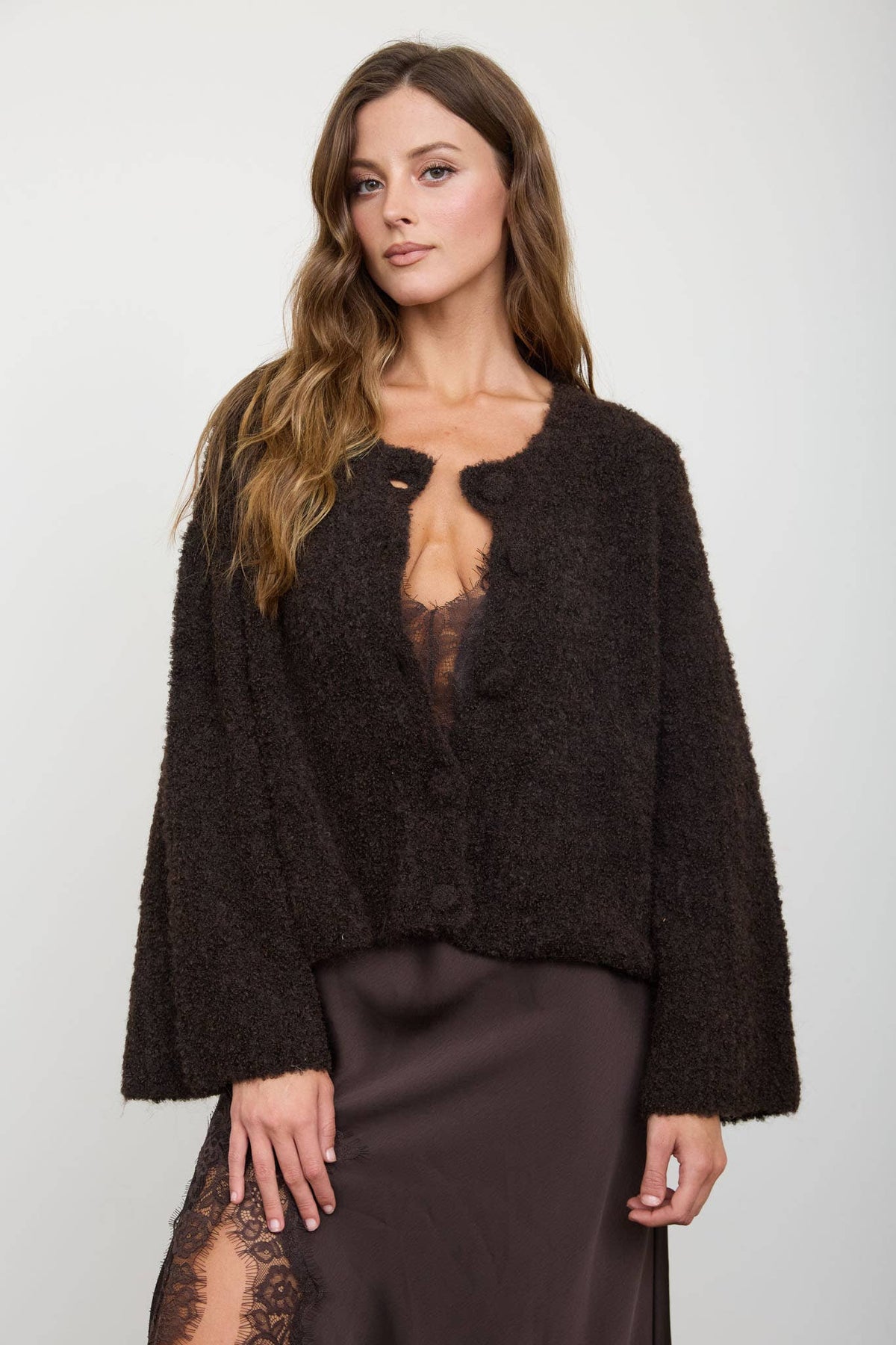 Fuzz Button Down Sweater