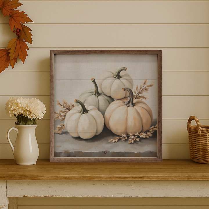 White Pumpkins Square Art Print