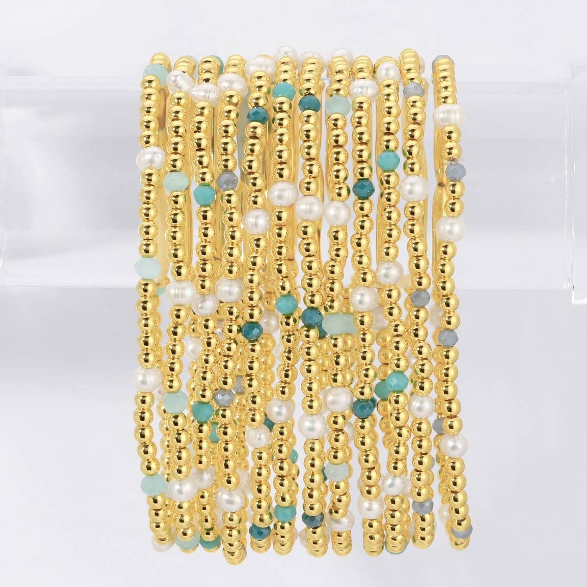 3mm Beaded Stretch Bracelet with Pearls and Crystals