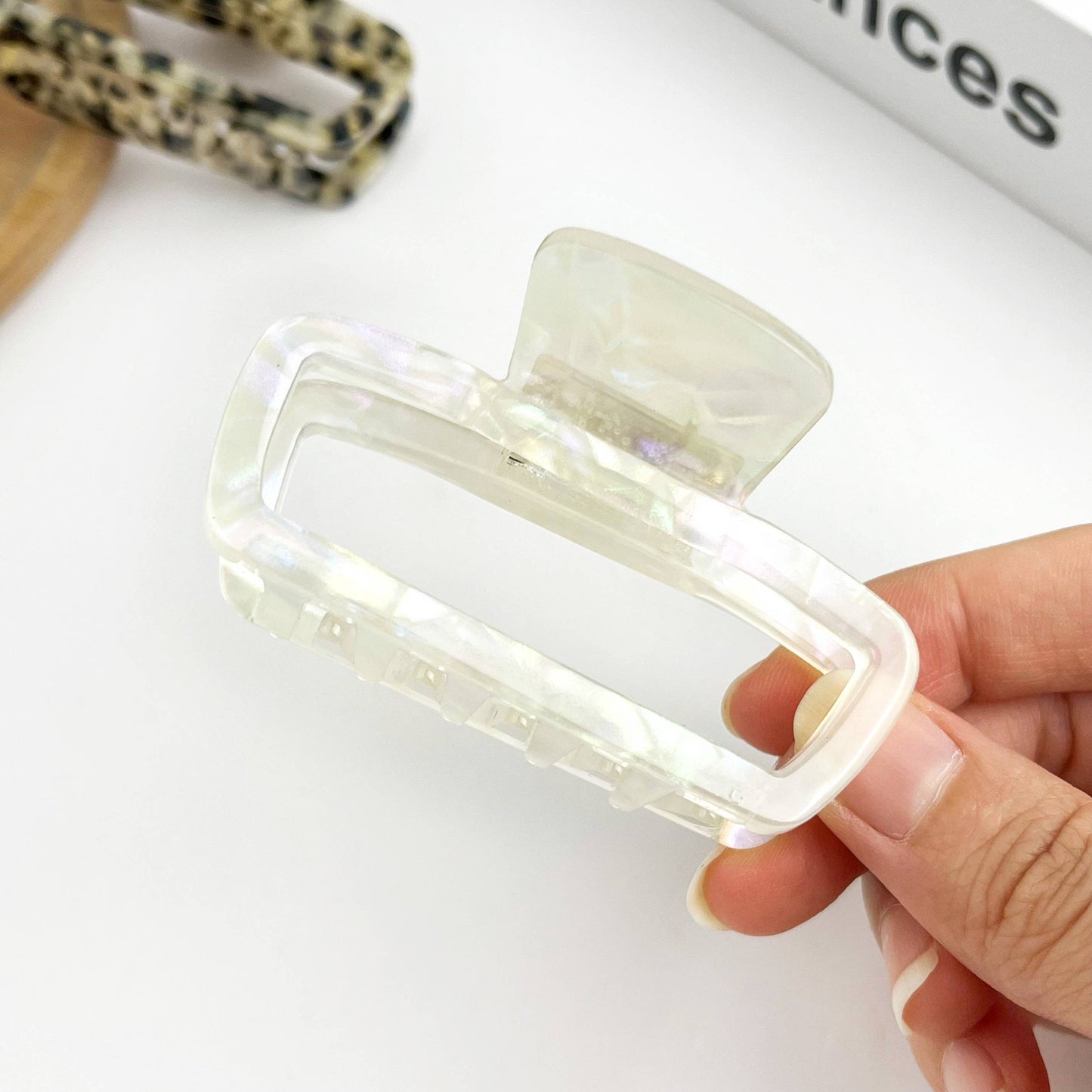 Classic Rectangle Hollow Claw Clip, Acetate Square Hair Clip