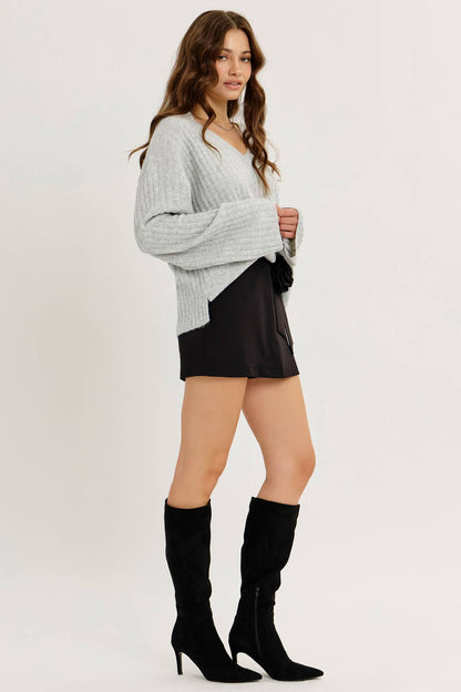 Cloud Soft Oversized Ribbed Sweater Top With Bell Sleeves