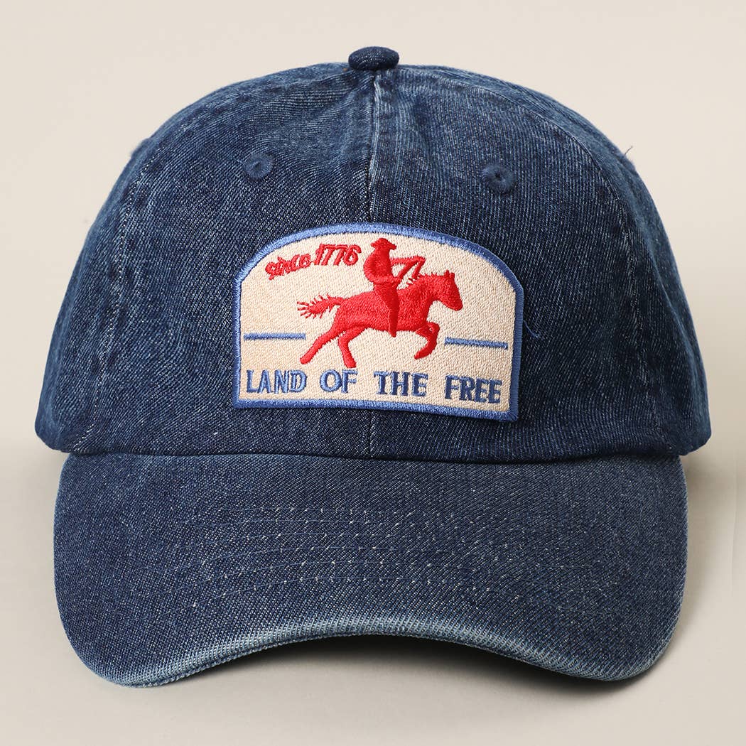 **Pre-Order**  Land Of The Free Embroidered Patch Denim Baseball Cap