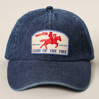 **Pre-Order**  Land Of The Free Embroidered Patch Denim Baseball Cap