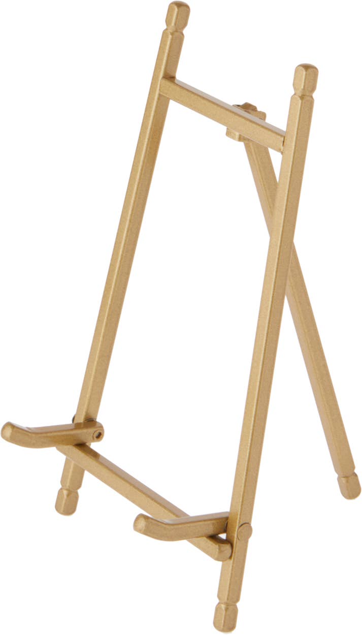 Bard's satin gold metal tabletop easel with adjustable ledge, 7 inches tall