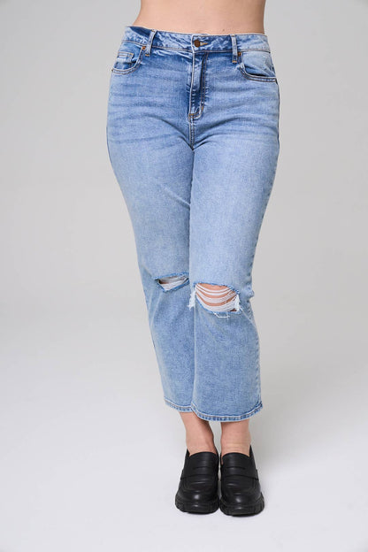High Rise Cropped Plus-Size Straight Fit Jeans