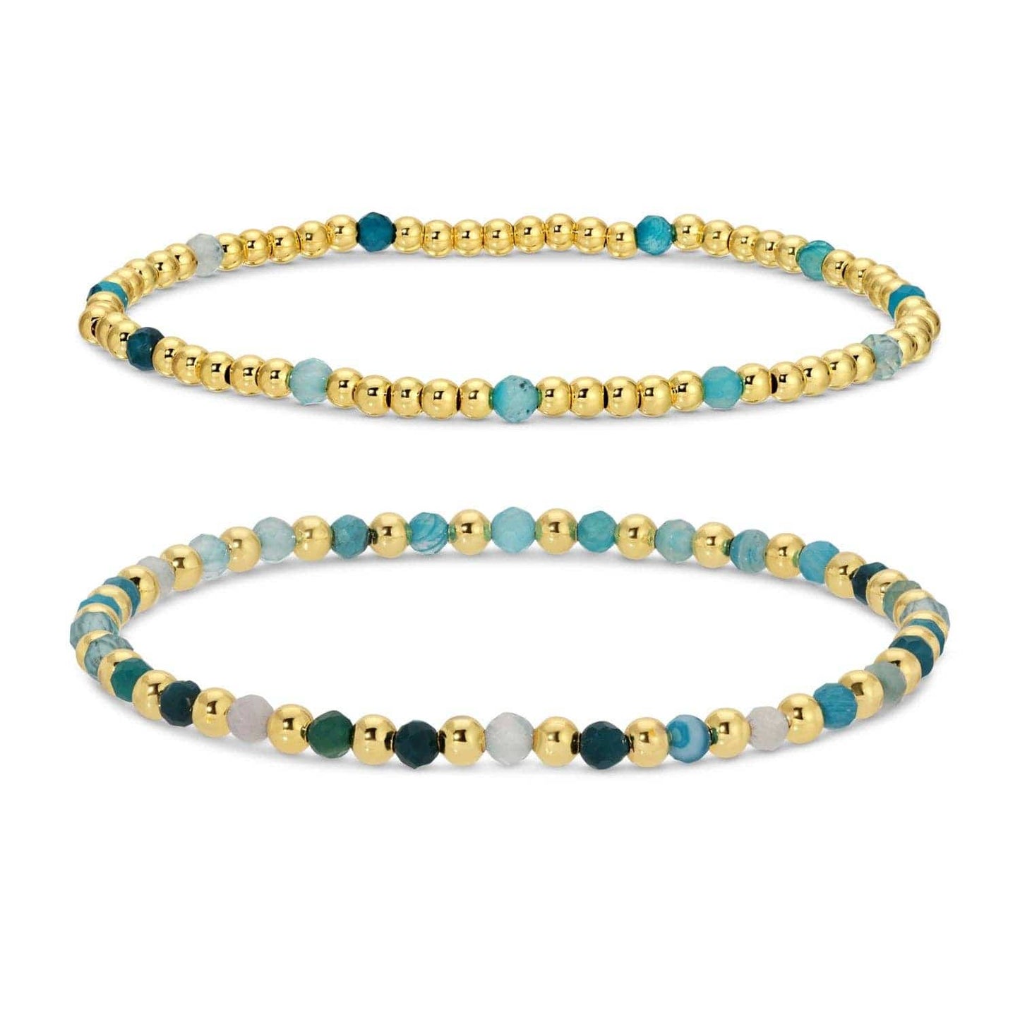 Set/2, 3Mm Bead And Stone Stretch Bracelets