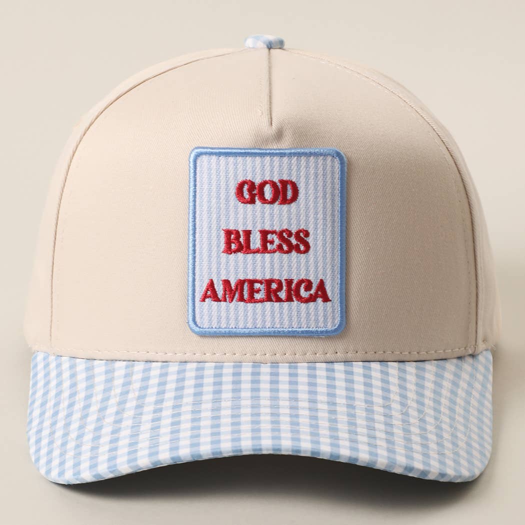 **Pre-Order**  GOD BLESS AMERICA Embroidered Patch Gingham Trucker Hat