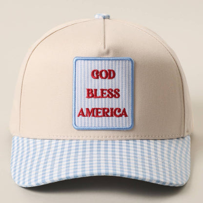**Pre-Order**  GOD BLESS AMERICA Embroidered Patch Gingham Trucker Hat