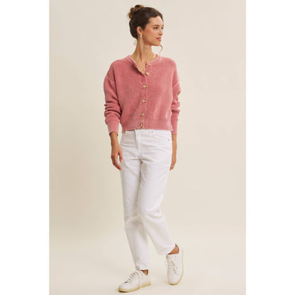 Mineral-Washed Knit Cardigan