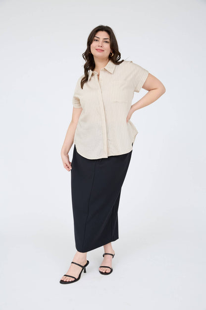 PLUS PINSTRIPE SHORT SLEEVE COLLARED SHIRT