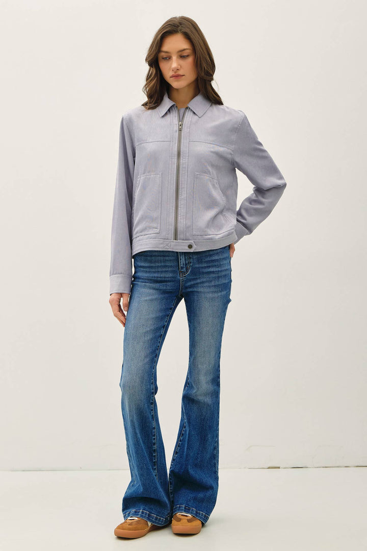SUEDE FEEL COLLARED ZIP UP JACKETS