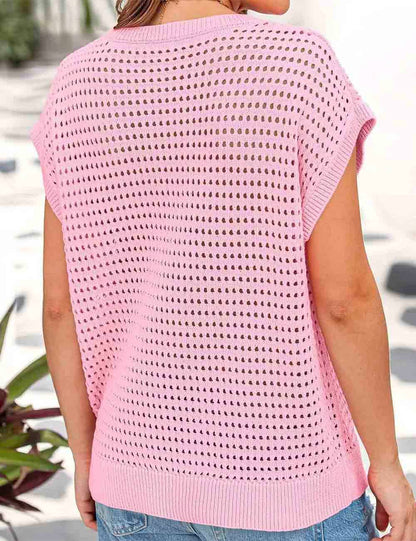 Solid Round Neck Sleeveless Knit Vest
