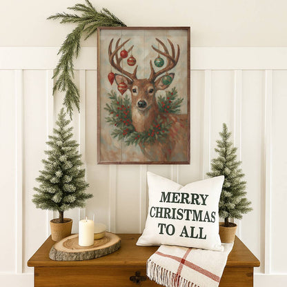 Christmas Whitetail Deer With Wreath Art Print