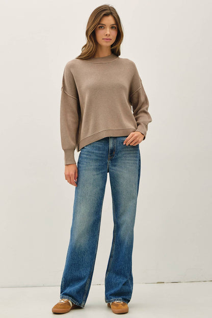 Ribbed Raw Seam Knit Sweater