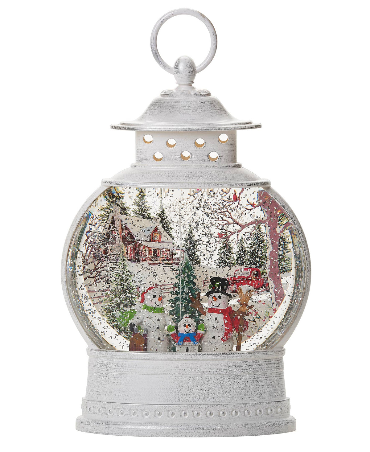 Lighted Swirl Lantern Snowman Christmas Scene