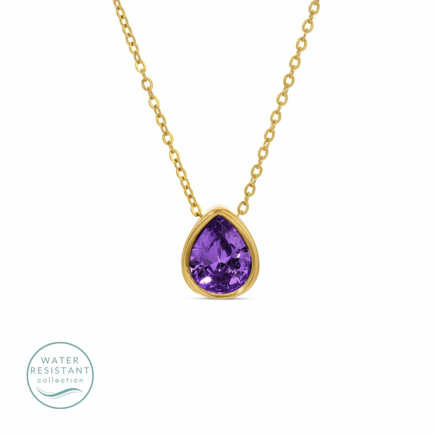Large CZ Teardrop Pendant Necklace, Water Resistant