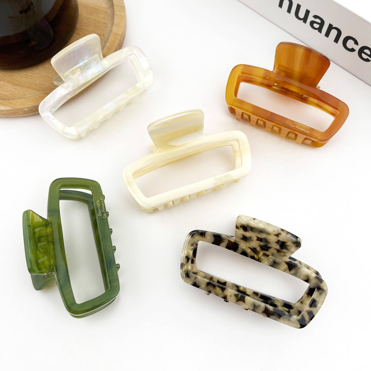 Classic Rectangle Hollow Claw Clip, Acetate Square Hair Clip