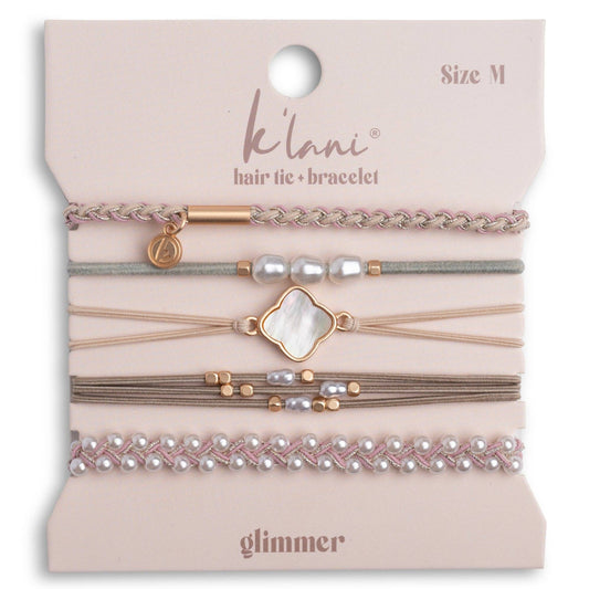 "Glimmer" Soft Pinks with Pearl and Gold Accent Hair Tie Bracelets