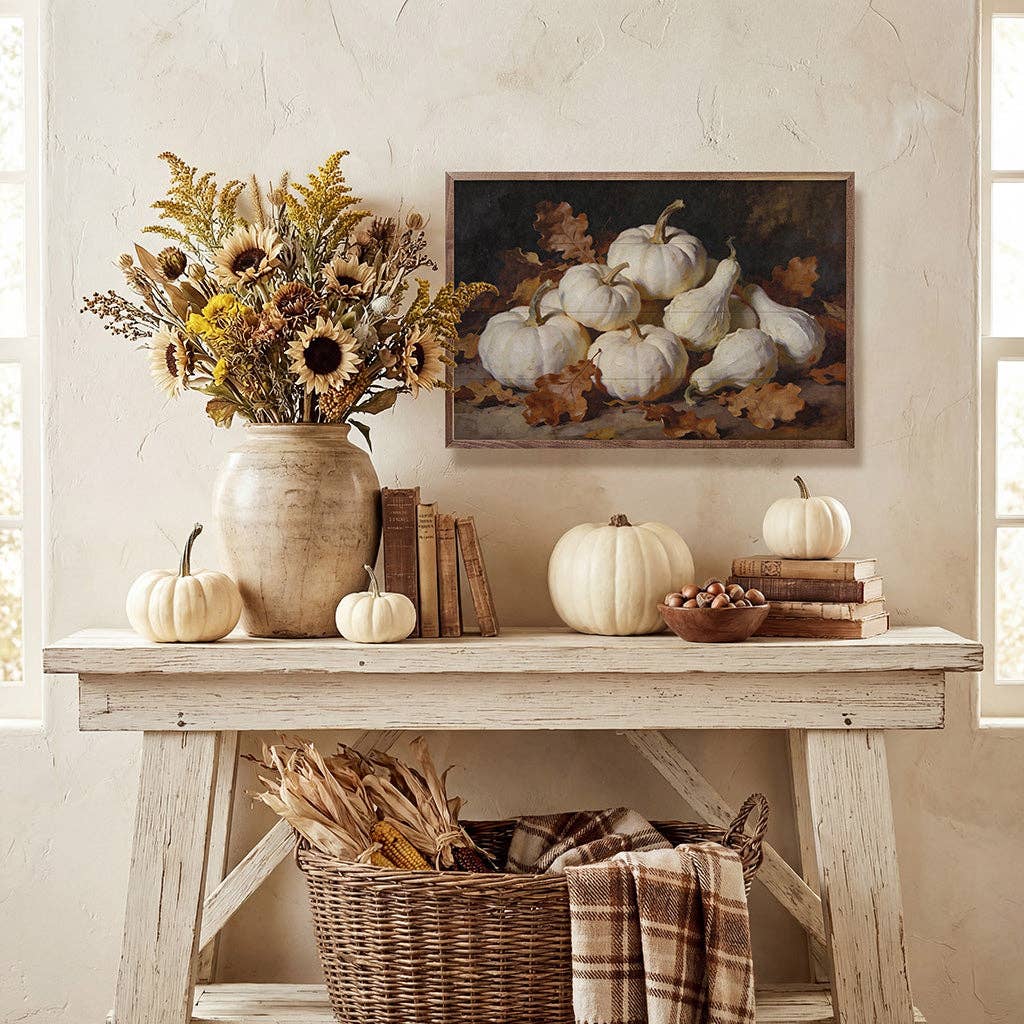 Soft White Gourd And Oak Leaves Gathering