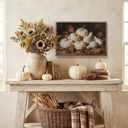 Soft White Gourd And Oak Leaves Gathering