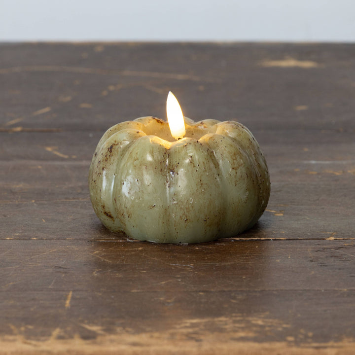 3" GREEN 3D FLAME SHORT PUMPKIN CANDLE