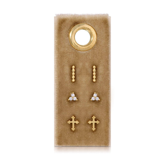 Cross Accented Set/3 Stud Set on Velvet Tag