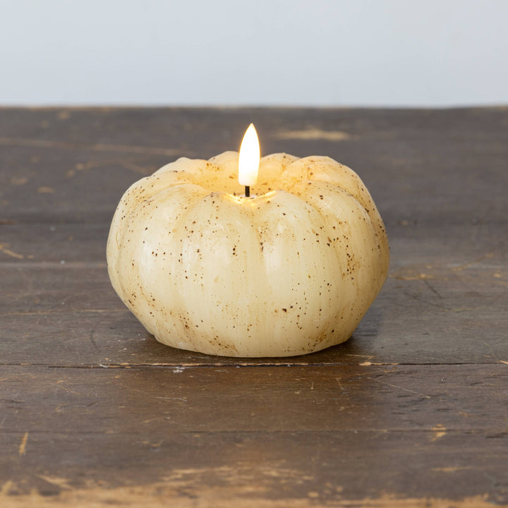 3.5" CREAM 3D FLAME SHORT PUMPKIN CANDLE
