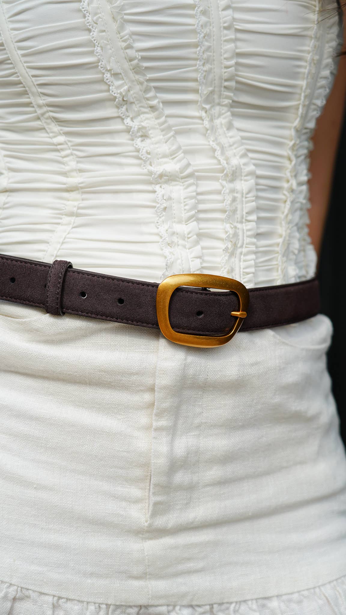 Suede Belt with Organic Shape Buckle