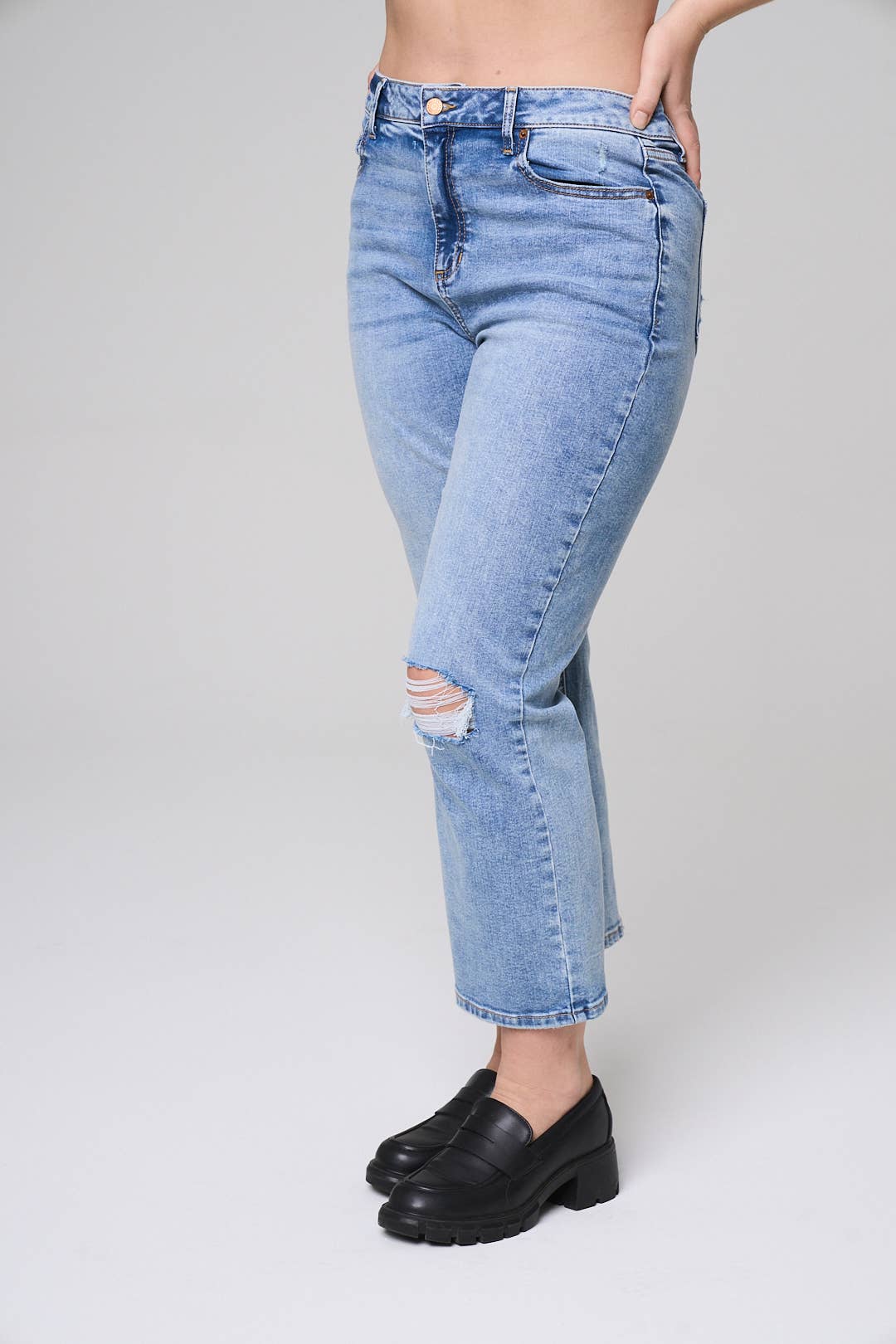 High Rise Cropped Plus-Size Straight Fit Jeans