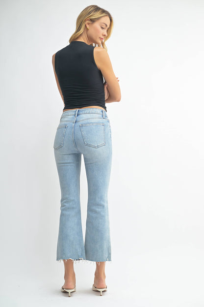 High Rise Crop Flare Distressed Hem
