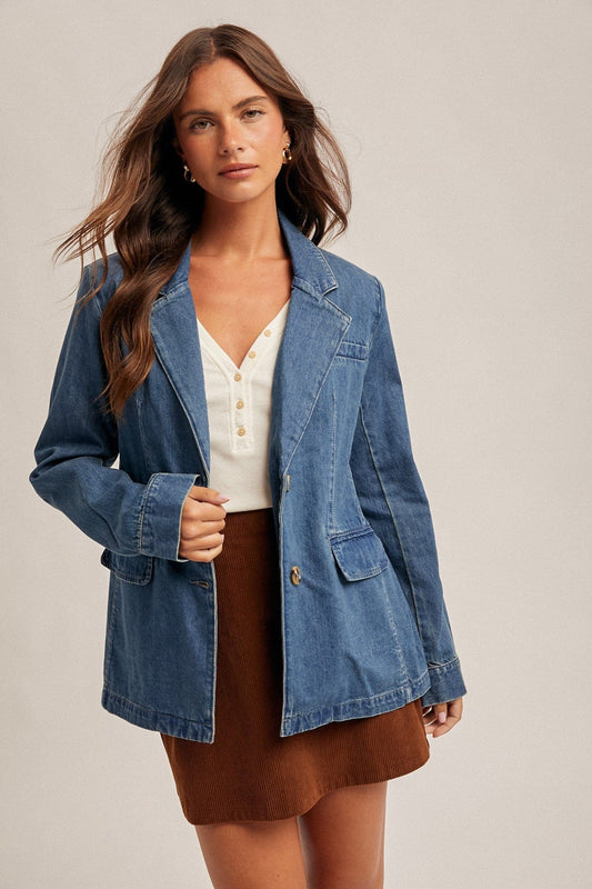 Denim Two Button Blazer Jacket