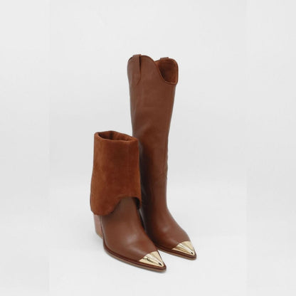 Prince 2-in-1 cowgirl boots in brown leather