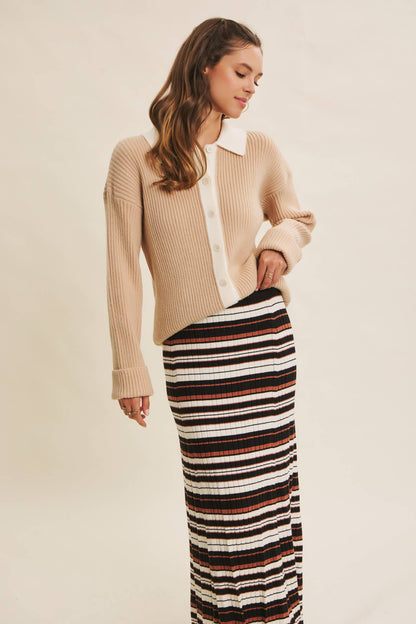 SOFTLY STRUCTURED CONTRAST RIBBED SWEATER CARDIGAN