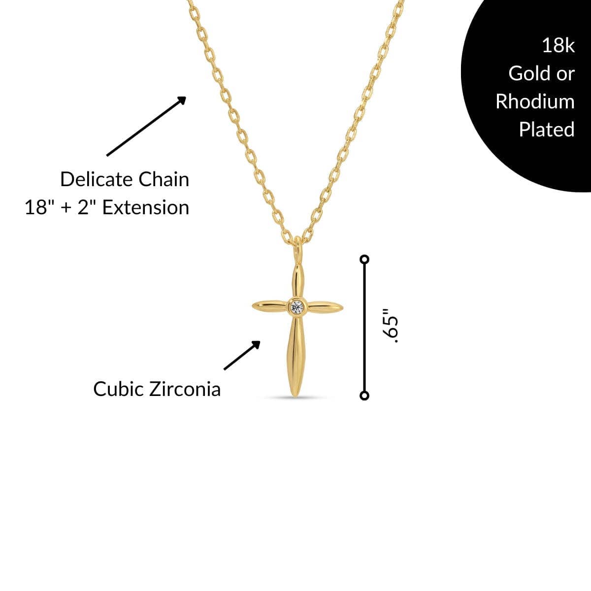 Petite Cross Necklace with Sparkling Cubic Zirconia Center